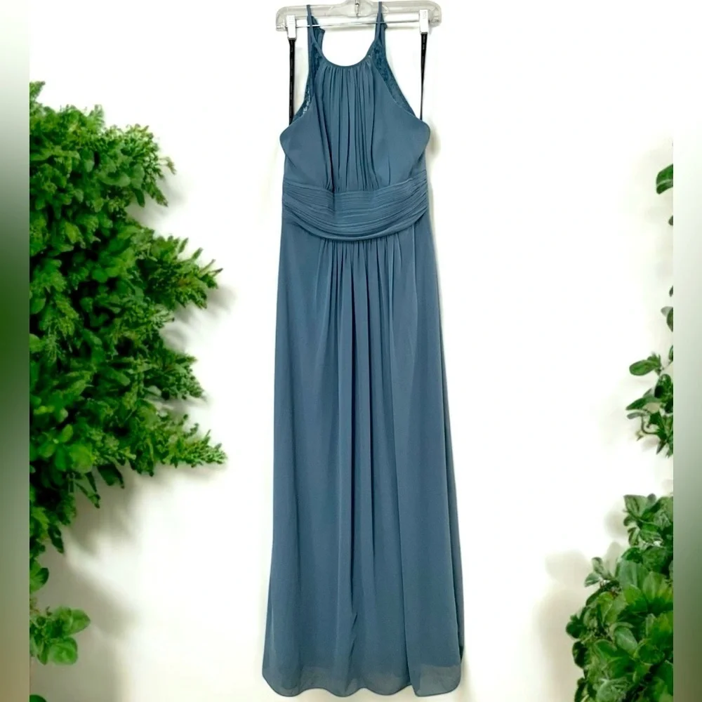 Bill Levkoff Julia Chiffon Halter A-Line Princess Bridesmaid Dress Slate  Size 8
